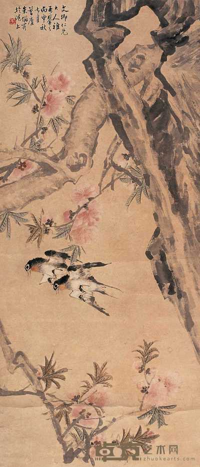 朱梦庐 丙申（1896）年作 花鸟 立轴 87×37cm